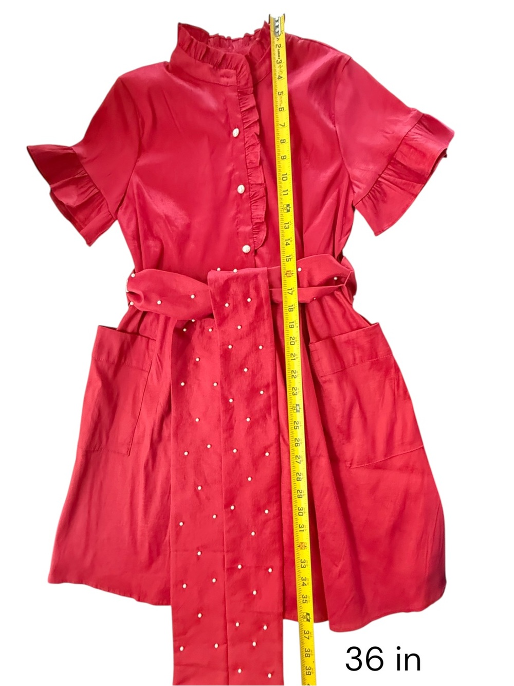 J.Marie Dress Women Red Ruffle Button Front Belted Size M NWT - Picture 8 of 10